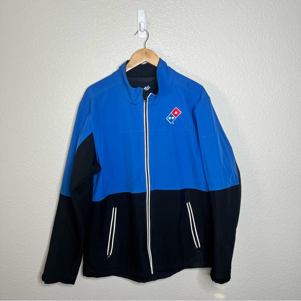 Domino’s Pizza Logo Uniform Jacket Blue Black Zip Windproof Water Resistant L